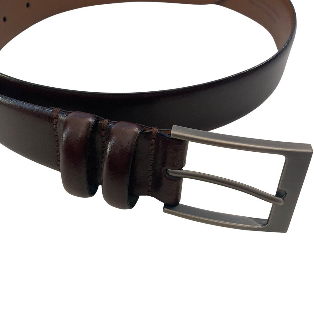 Jos A Bank Brown Leather Dress Belt Mens 34 Brushed Nickel Buckle Made In Italy - Picture 9 of 9